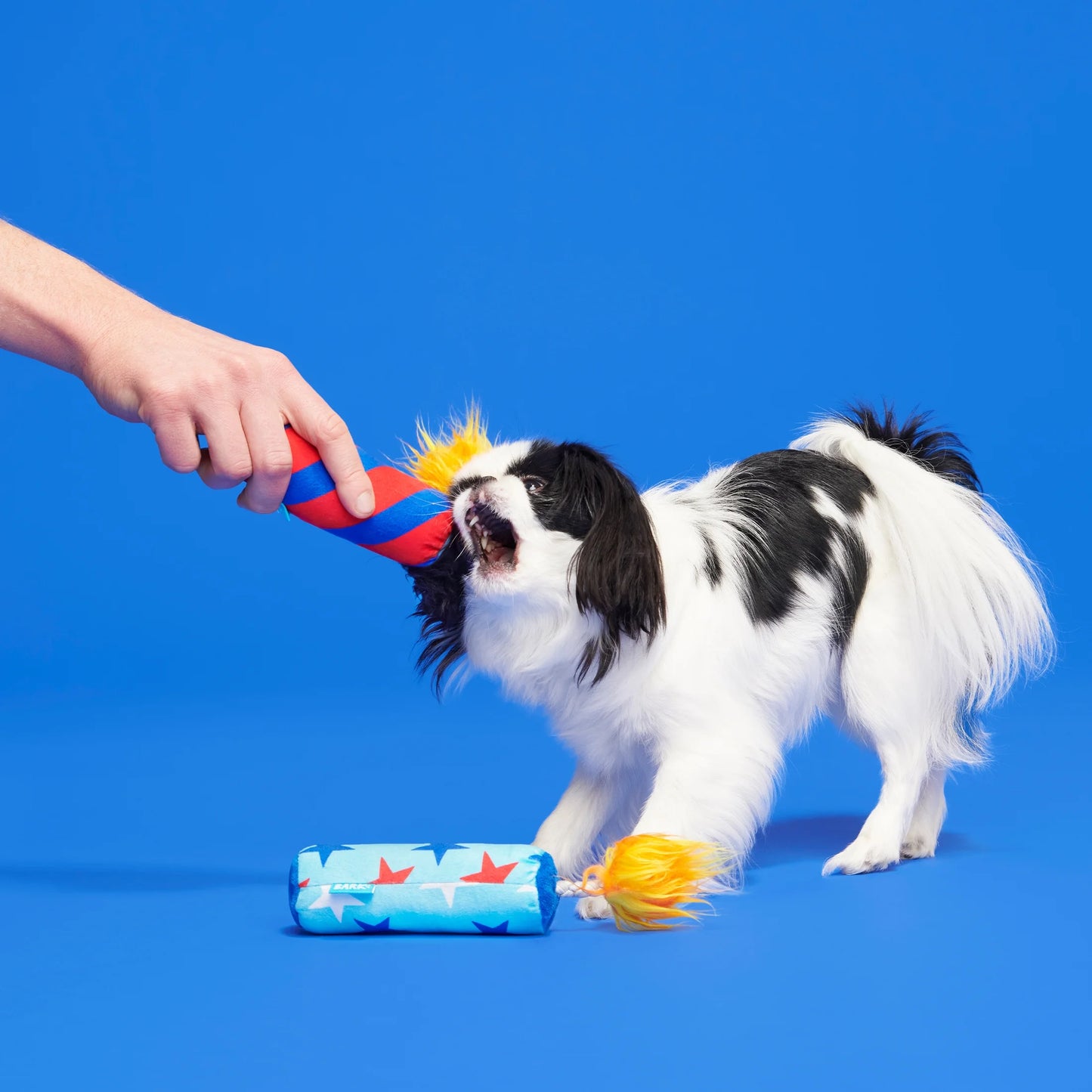 Pup-Pup Fireworks - 2 Yankee Doodle Dog Toys, XS-S Dogs, with T-Shirt Rope Great for Tug-O-War