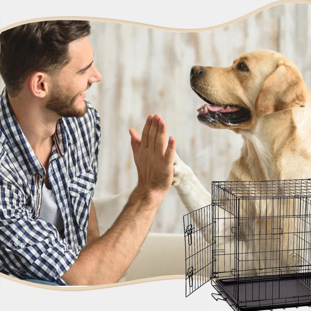 42" Folding Dog Cage Pet Kennel Crate with Divider, Metal