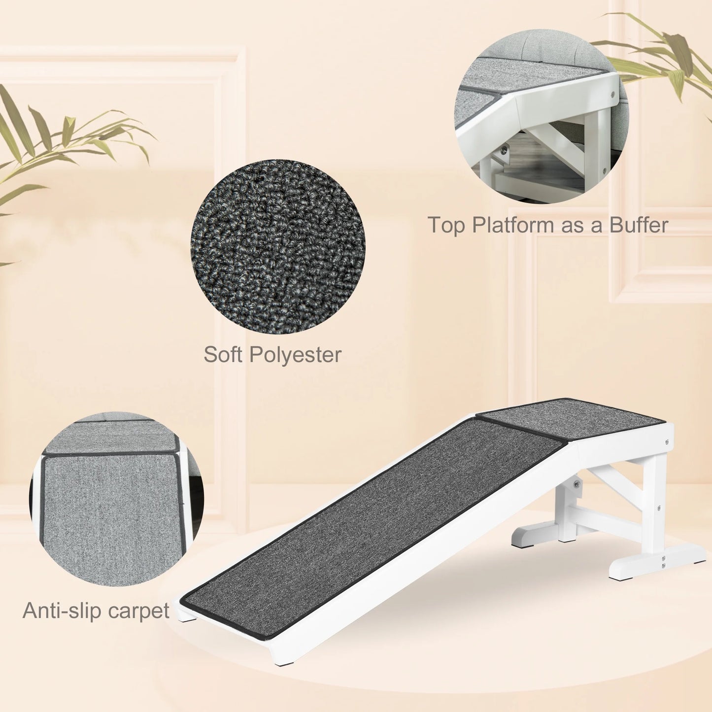 49" Pet Ramp for Dogs & Cats with Non-Slip Carpet, White