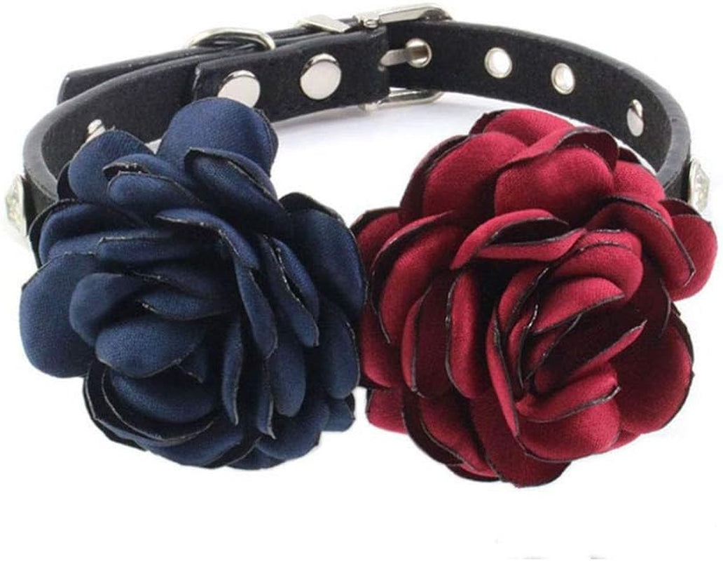 Rhinestone Flower Pet Cat Dog Collar - Bling Kitten Collar with Flower - Fancy Chihuahua Yorkie Clothes Accessory - Outfits for Small Dogs Girl Female Puppy (Blue and Red, Size S)