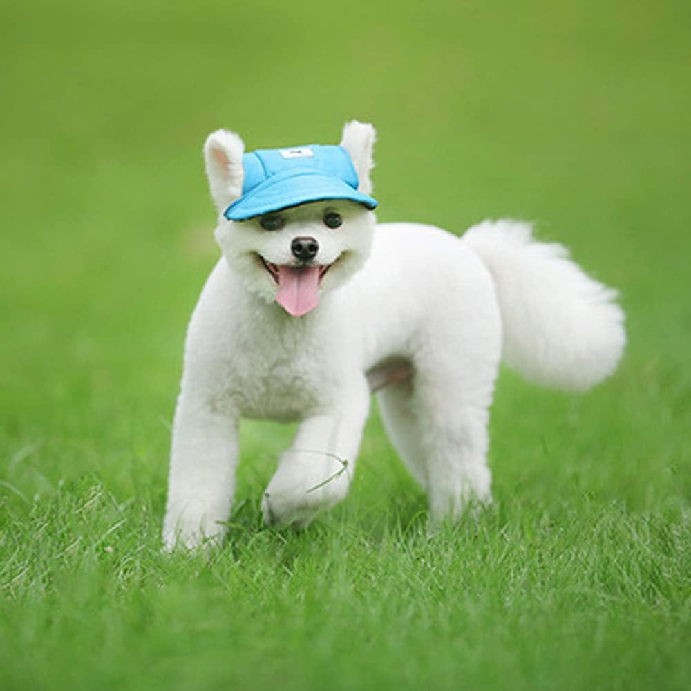 Baseball Caps Hats with Neck Strap Adjustable Comfortable Ear Holes for Small Medium and Large Dogs in Outdoor Sun Protection (M, Blue)