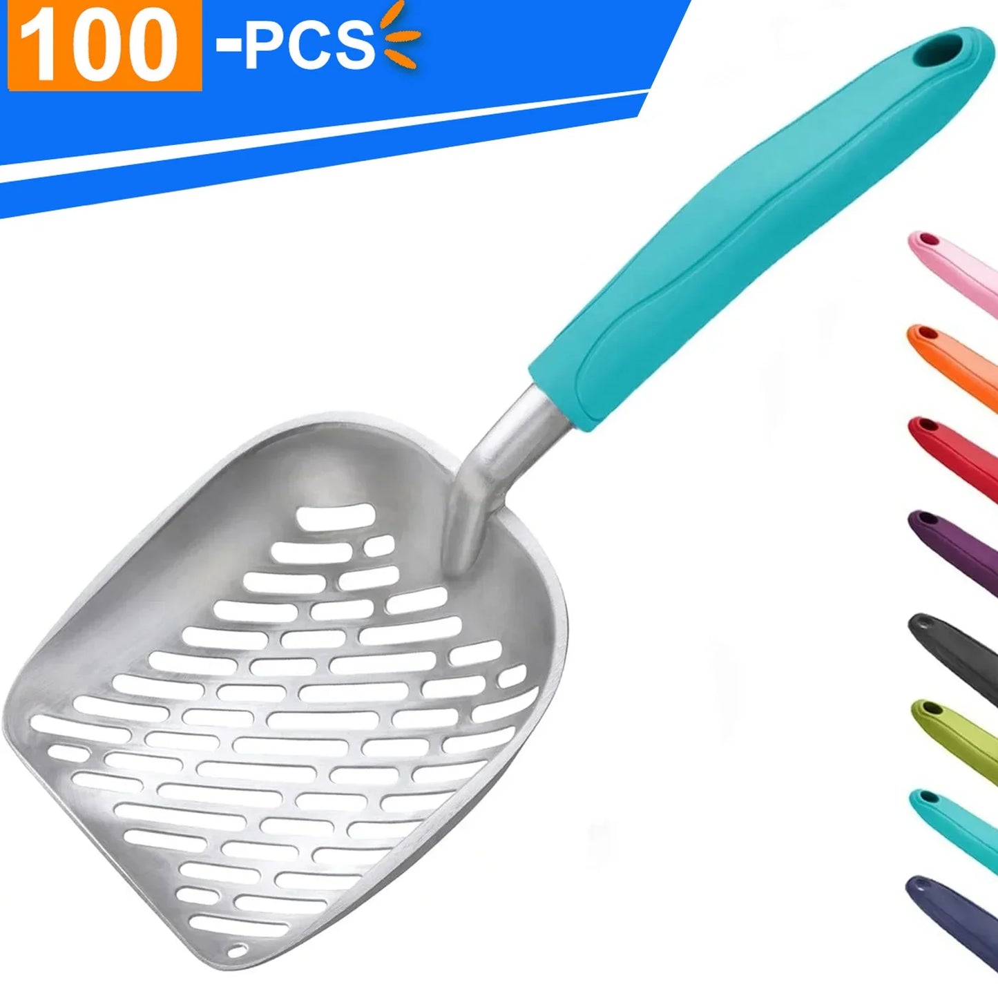 Cat Litter Scoop, Metal, Deep Shovel Poop Sifting with Long Handle, Pooper Lifter Works with All Type of Cat Litter, Metal Kitty Litter Scooper for Litter Box with Holder(Cyan)