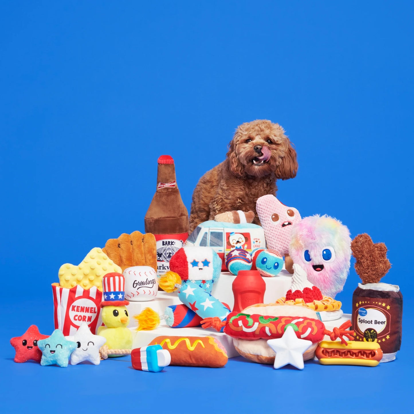 Pup-Pup Fireworks - 2 Yankee Doodle Dog Toys, XS-S Dogs, with T-Shirt Rope Great for Tug-O-War