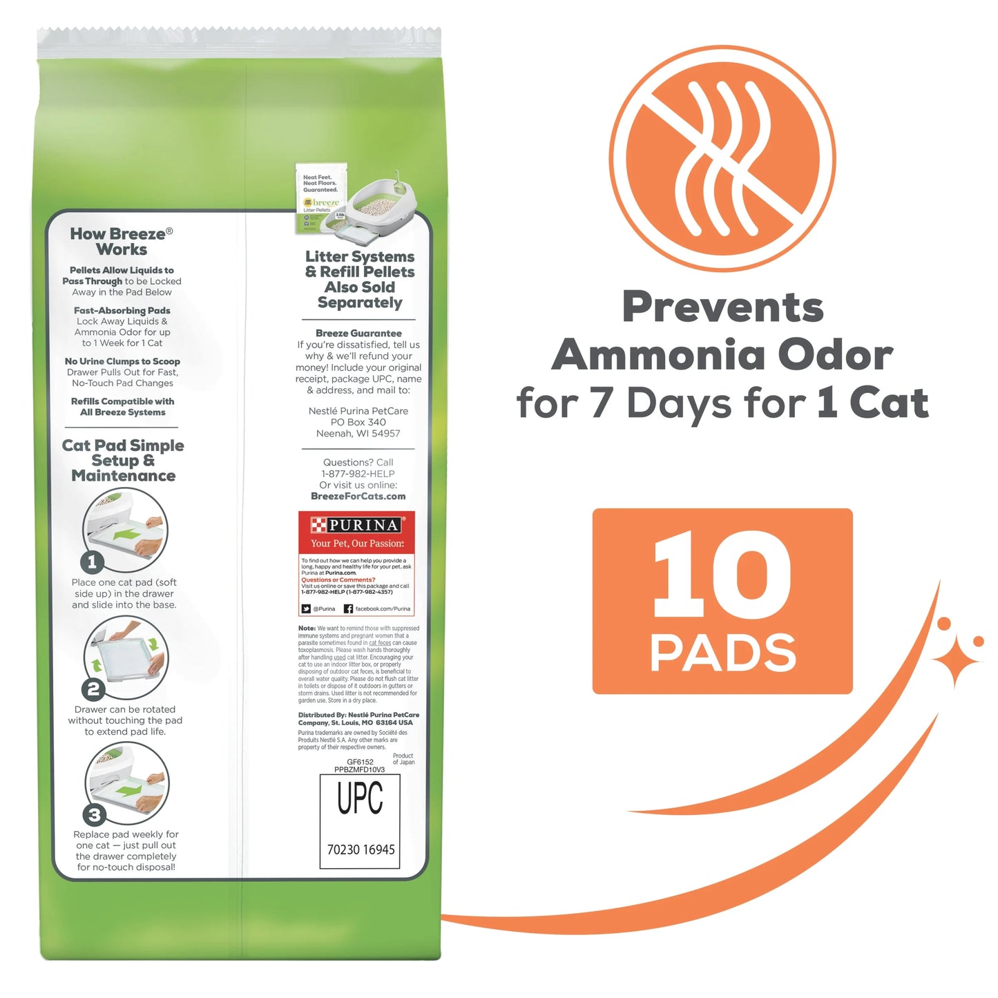 Purina Breeze Litter System Cat Pad Refills, Breeze Morning Fresh Scent 10Ct. Refill Pack, 10 Ct. Box