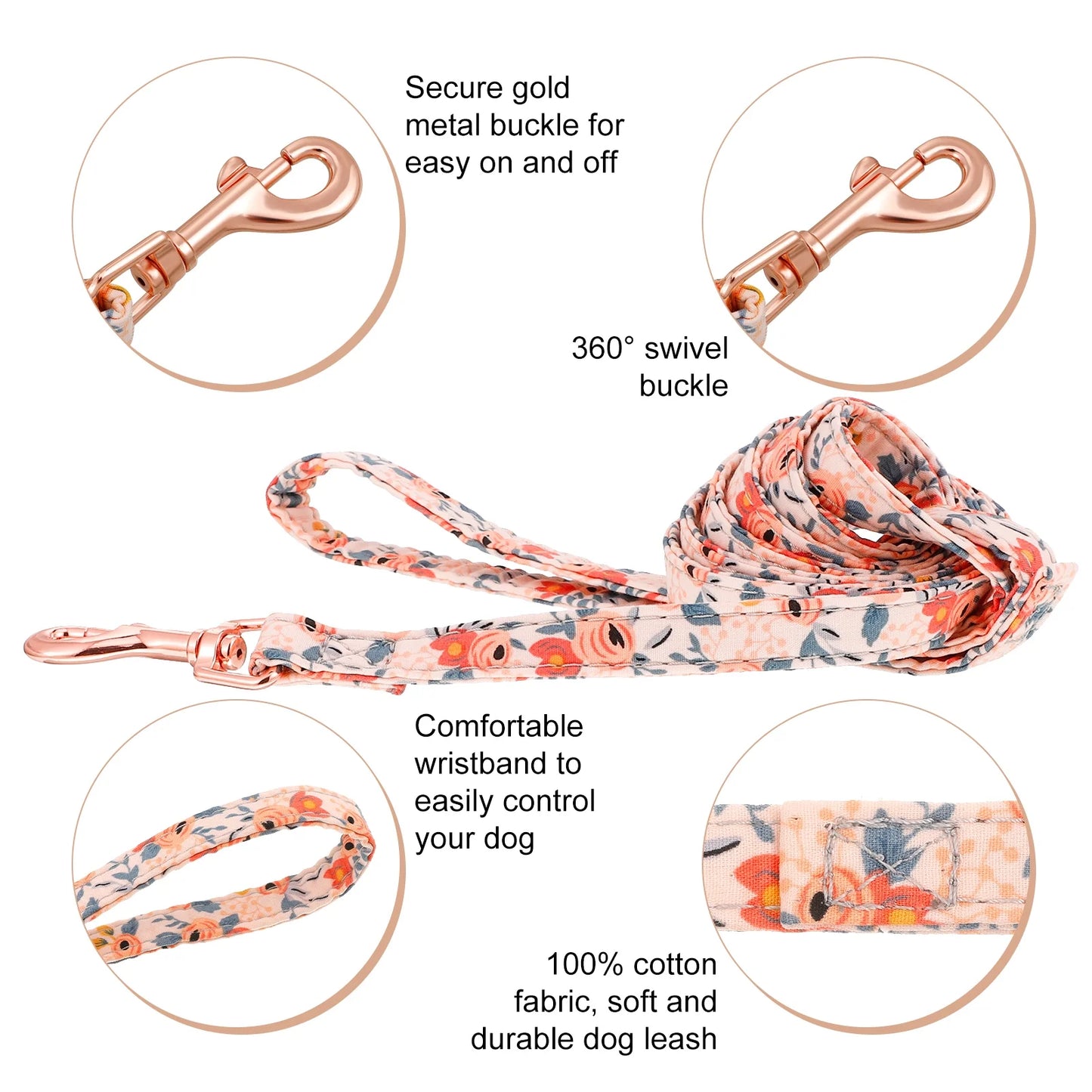 4Pcs 10*16.5In Girl Puppy Collar Leash Set,Floral Leash,Bow Tie,Adjustable Metal Buckle,Flower Collar for Wedding Holiday Birthday Party(Orange-S)