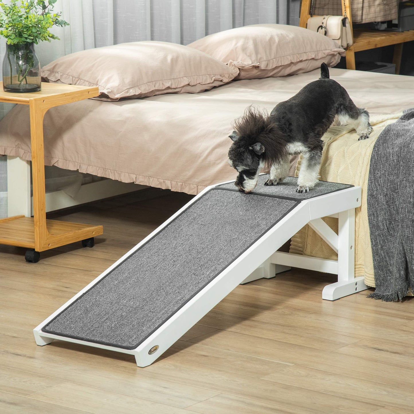 49" Pet Ramp for Dogs & Cats with Non-Slip Carpet, White