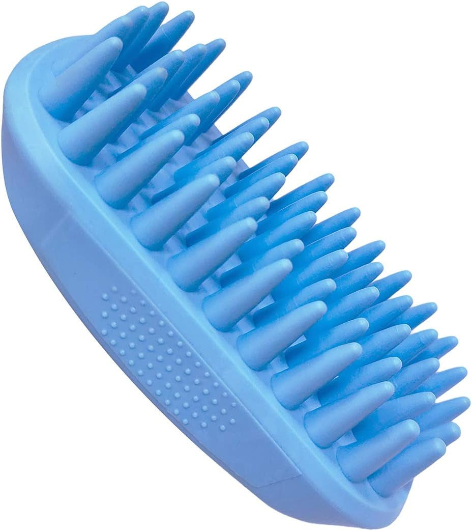 Pet Silicone Shampoo Brush for Long & Short Hair Medium Large Pets Dogs Cats, Anti-Skid Rubber Dog Cat Pet Mouse Grooming Shower Bath Brush Massage Comb (Blue (New))