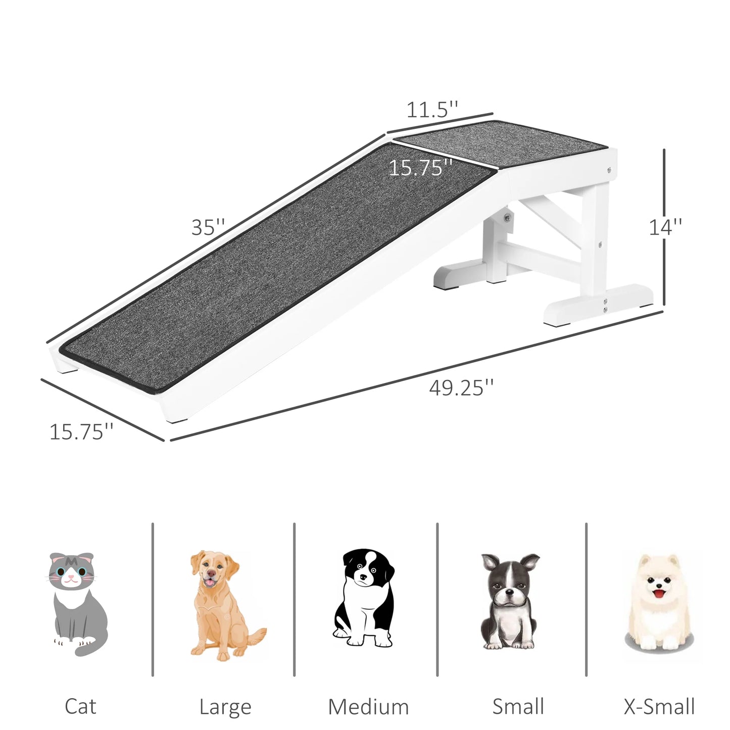 49" Pet Ramp for Dogs & Cats with Non-Slip Carpet, White