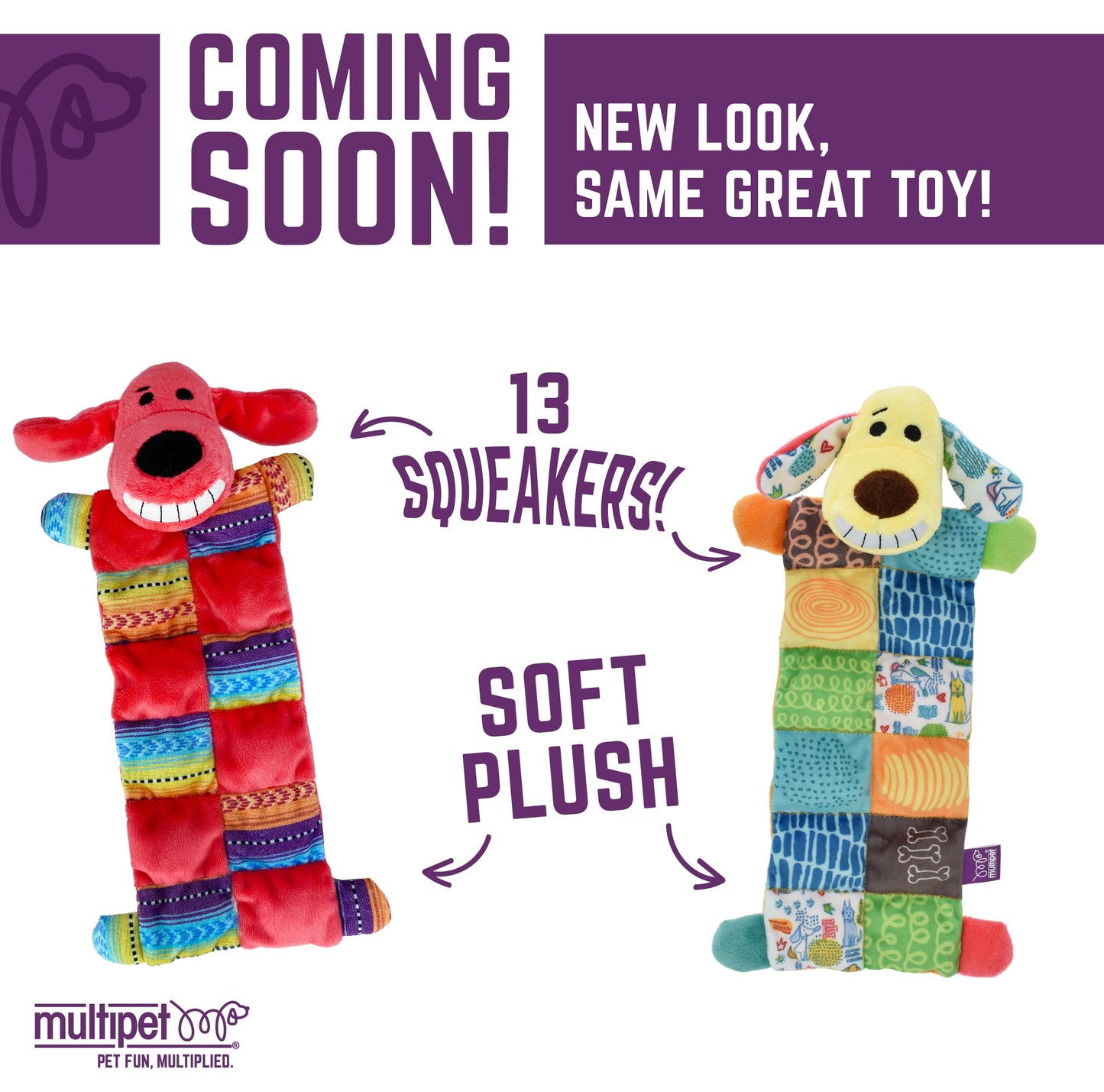 Smiling Loofa Mat Plush Dog Toy, 12 Inches Long, 13 Squeakers