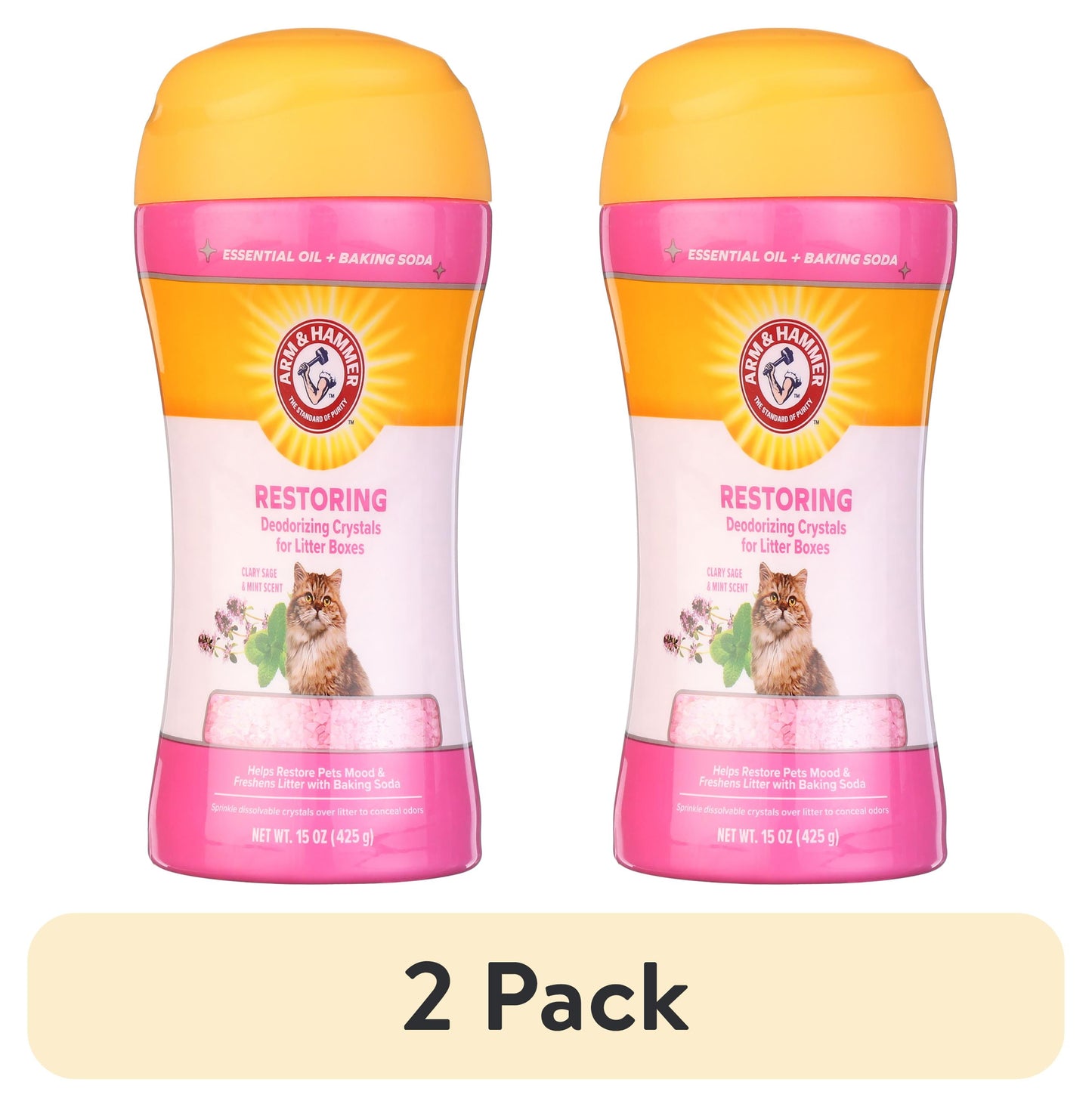(2 Pack) Deodorizing Cat Litter Crystals for Litter Boxes, Clary Sage & Mint Scent 15 Oz.