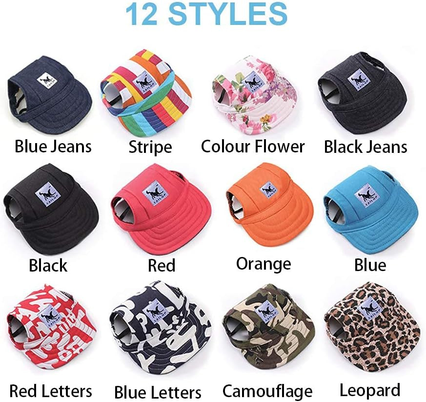 Baseball Caps Hats with Neck Strap Adjustable Comfortable Ear Holes for Small Medium and Large Dogs in Outdoor Sun Protection (M, Blue)