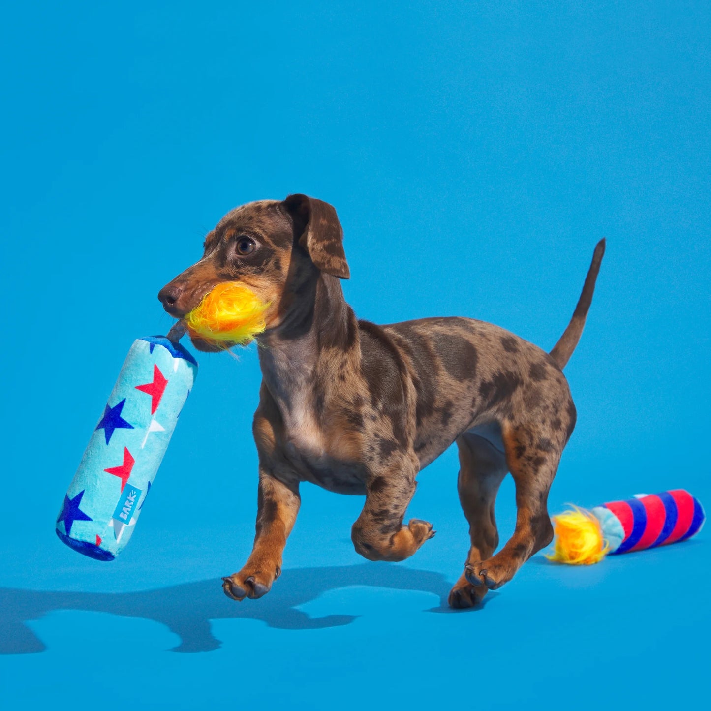 Pup-Pup Fireworks - 2 Yankee Doodle Dog Toys, XS-S Dogs, with T-Shirt Rope Great for Tug-O-War