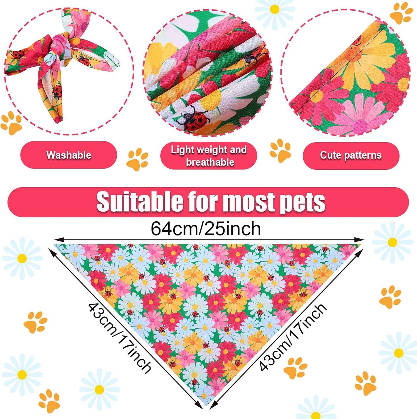 8 Pieces Dog Bandanas for Summer Flower Print Triangle Bibs Floral Puppy Scarf Kerchief Accessories for Dogs Cats Pets(L, Summer Flower)