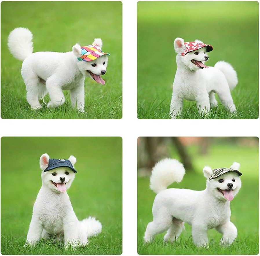 Baseball Caps Hats with Neck Strap Adjustable Comfortable Ear Holes for Small Medium and Large Dogs in Outdoor Sun Protection (M, Blue)