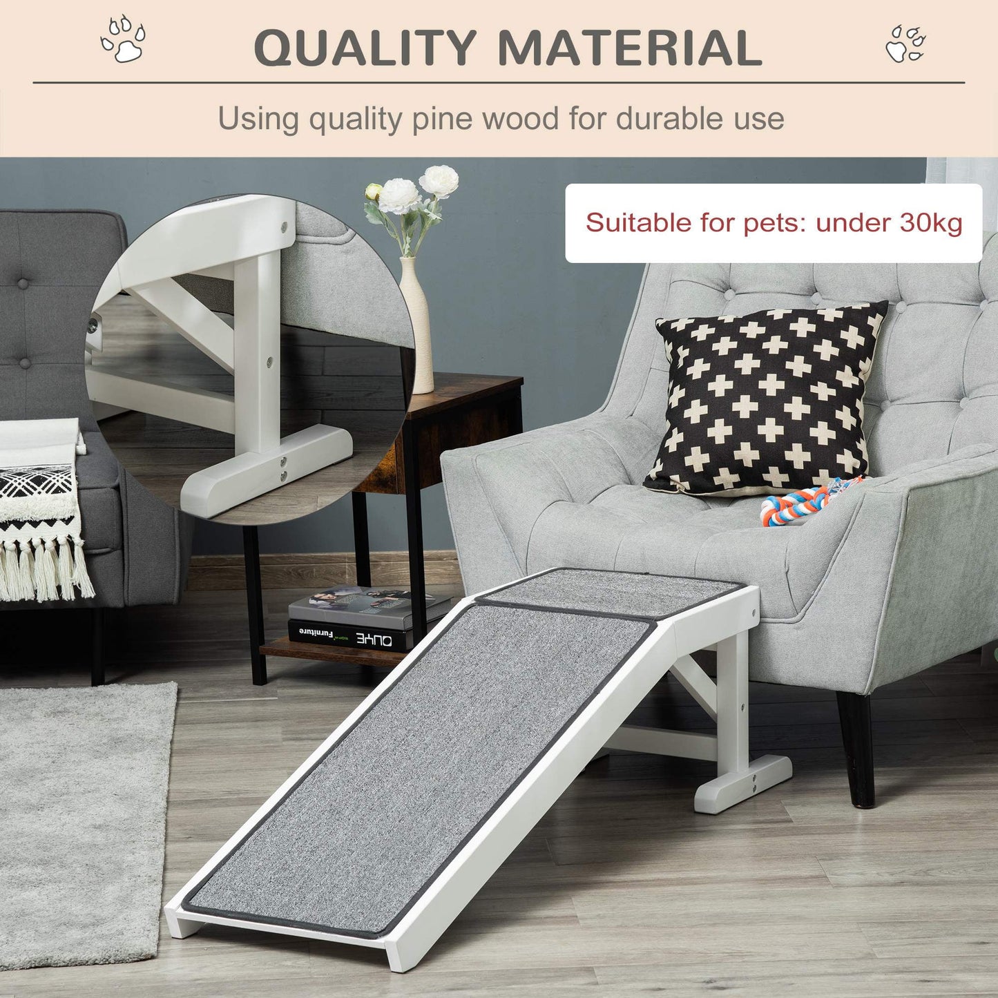 49" Pet Ramp for Dogs & Cats with Non-Slip Carpet, White