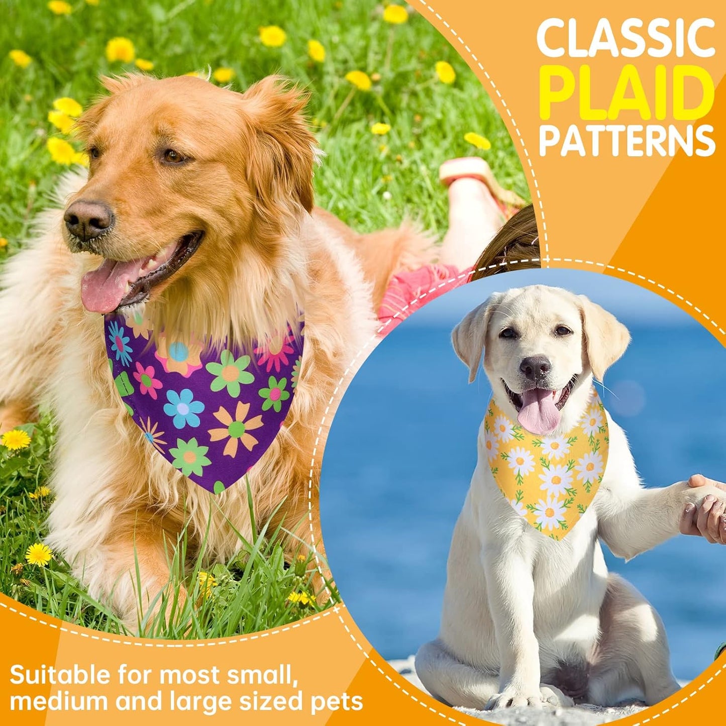 8 Pieces Dog Bandanas for Summer Flower Print Triangle Bibs Floral Puppy Scarf Kerchief Accessories for Dogs Cats Pets(L, Summer Flower)