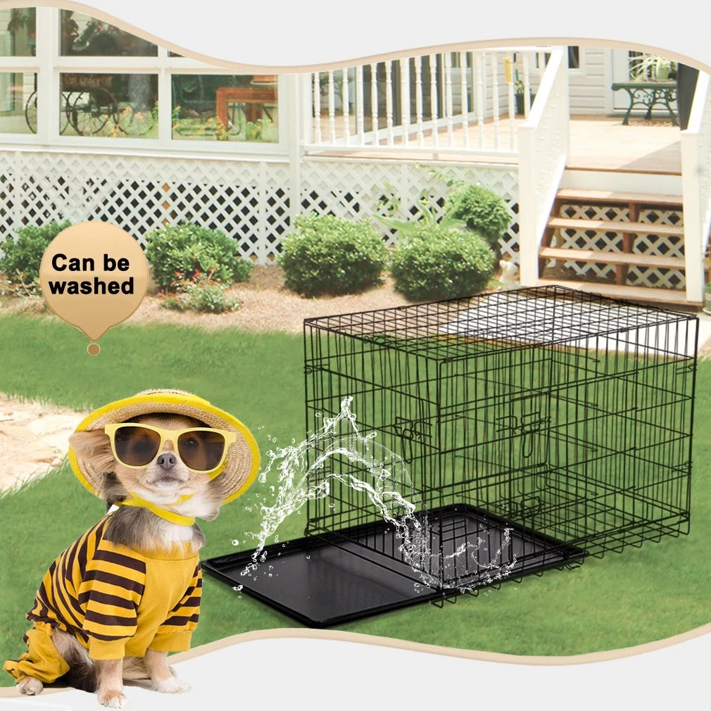42" Folding Dog Cage Pet Kennel Crate with Divider, Metal