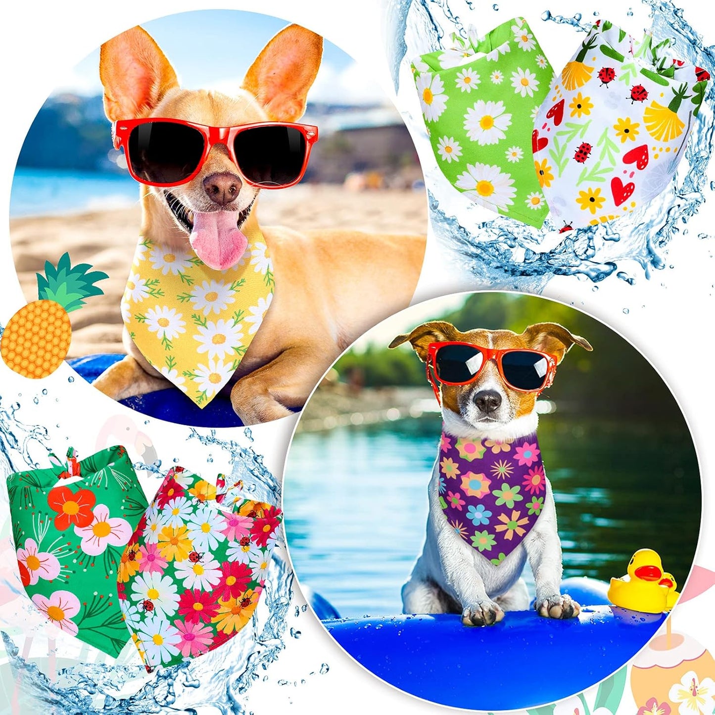 8 Pieces Dog Bandanas for Summer Flower Print Triangle Bibs Floral Puppy Scarf Kerchief Accessories for Dogs Cats Pets(L, Summer Flower)