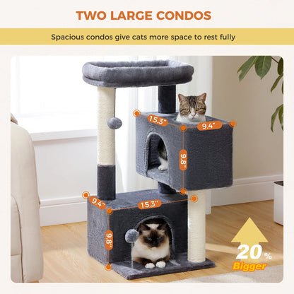 31.5" Cat Tree Cat Tower with Dual Large Condos for Kittens and Medium Size Cats, Drak Gray