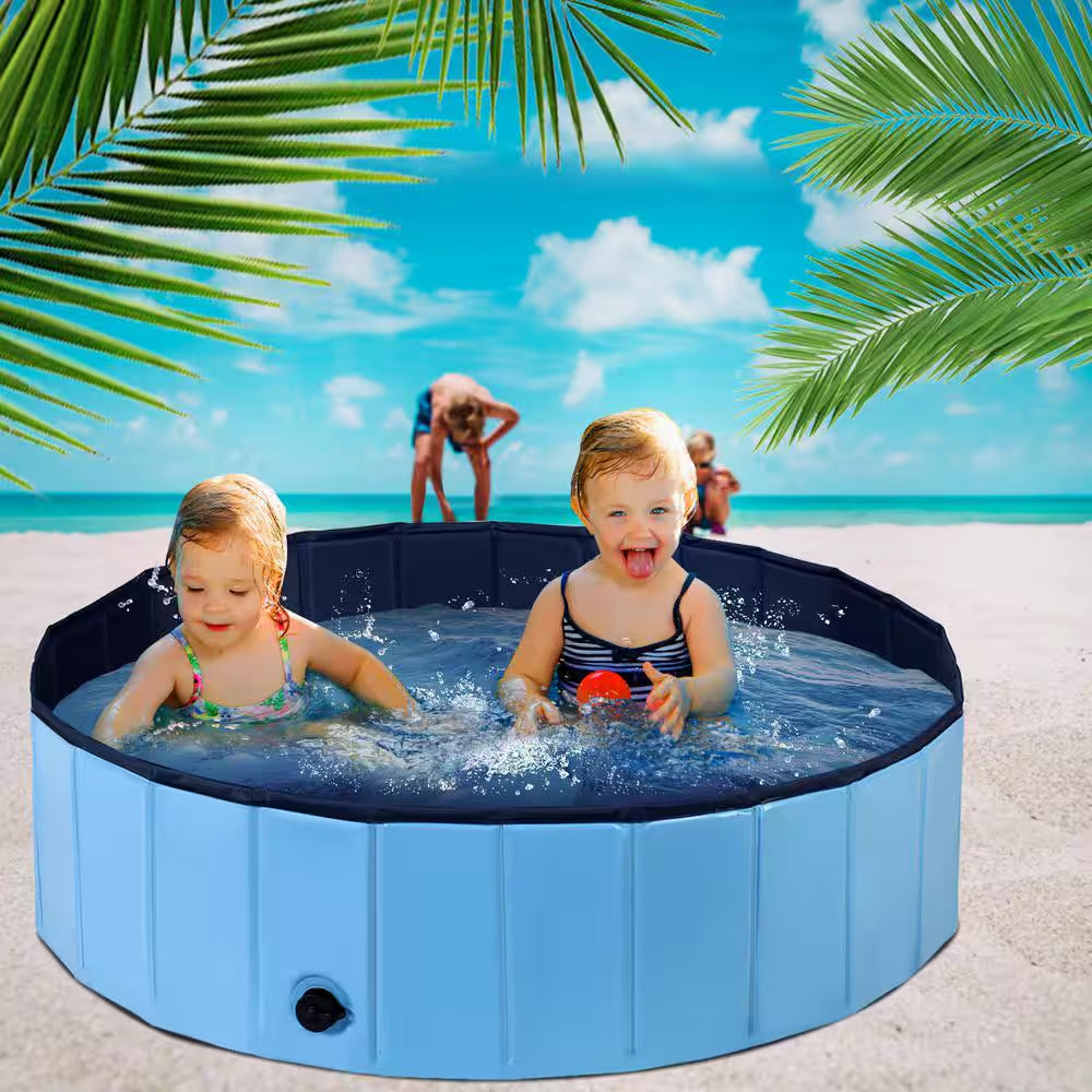 63 Ft. Ft. Blue Indoor Outdoor Portable Leakproof Foldable Dog Pet Pool Kiddie Bathing Tub