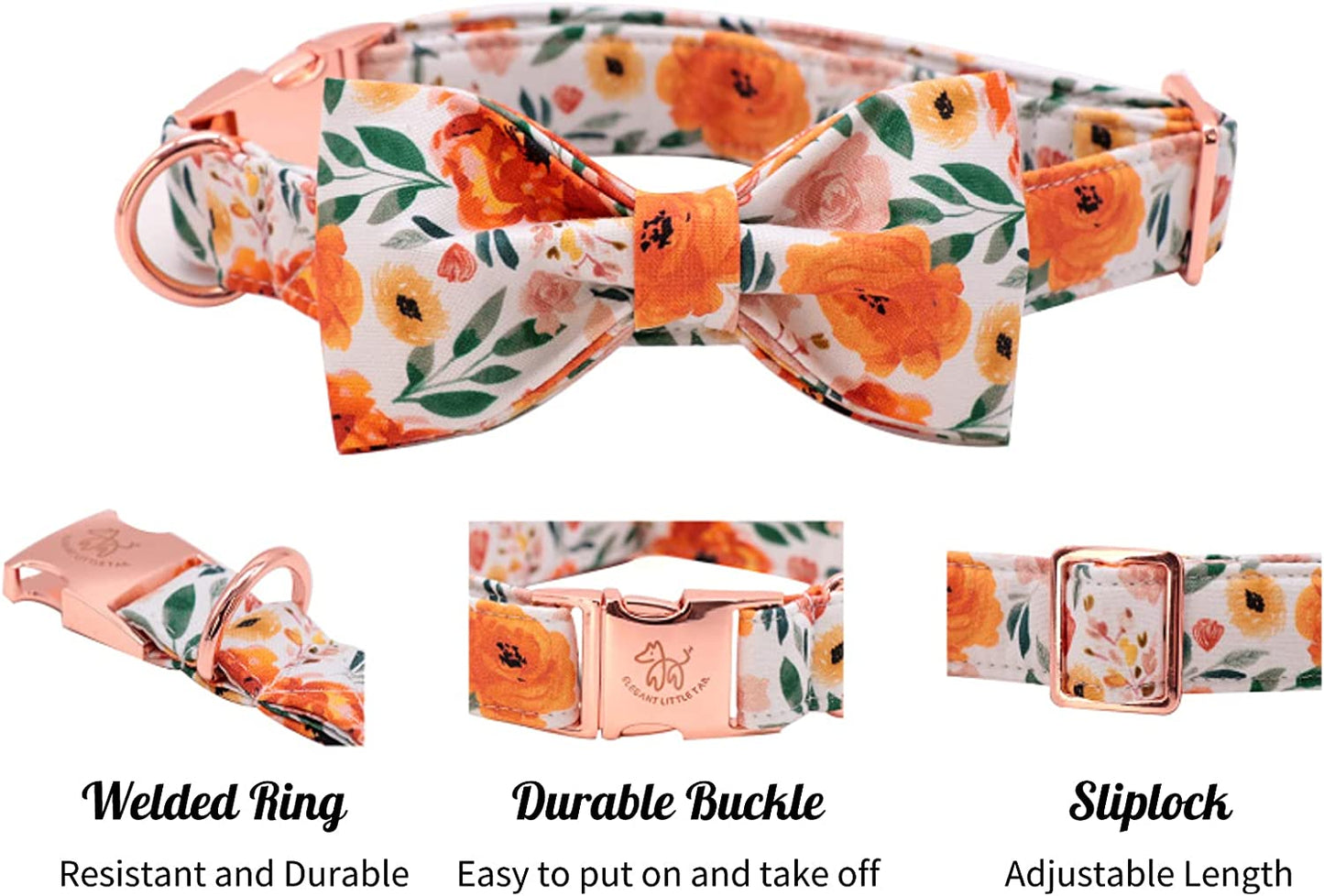 Floral Dog Collar with Bow, Comfotable Dog Bowtie, Bowtie Dog Collar Adjustable Girl Dog Collars for Small Medium Large Dogs and Cats