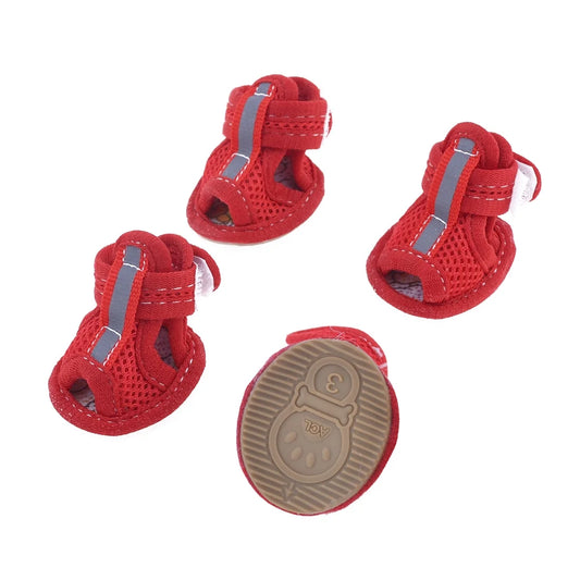 2 Pairs Rubber Sole Red Mesh Sandals Yorkie Chihuaha Dog Shoes Size S