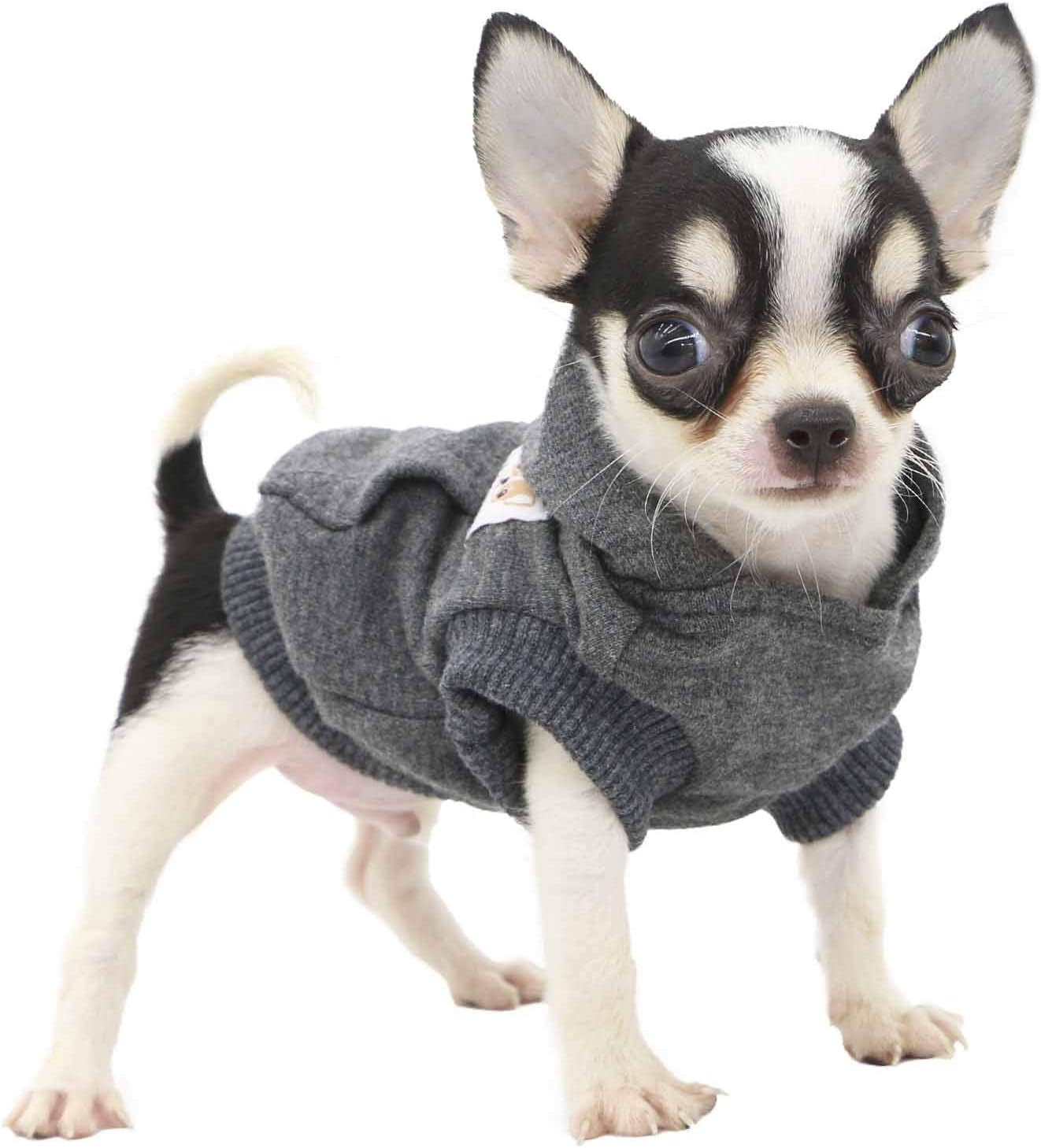 Dog Cotton Hoodies Sweatshirts for Small Dogs Chihuahua Puppy Clothes Cold Weather Coat-Charcoal/Xs