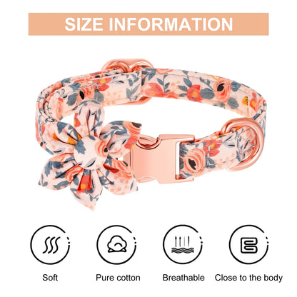4Pcs 10*16.5In Girl Puppy Collar Leash Set,Floral Leash,Bow Tie,Adjustable Metal Buckle,Flower Collar for Wedding Holiday Birthday Party(Orange-S)