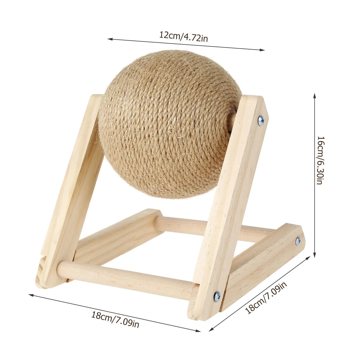 Cat Scratching Ball Natural Sisal Cat Scratcher Toy with Catnip Interactive Solid Wood Scratcher Ball 7X7X6.3 Inch Cat Scratch Post with Rotatable Ball for Indoor Cats and Kitten