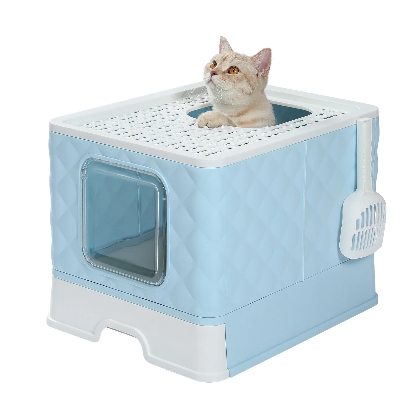 Covered Cat Litter Box Large Cat Toilet Box Drawer Type Easy to Clean,Blue