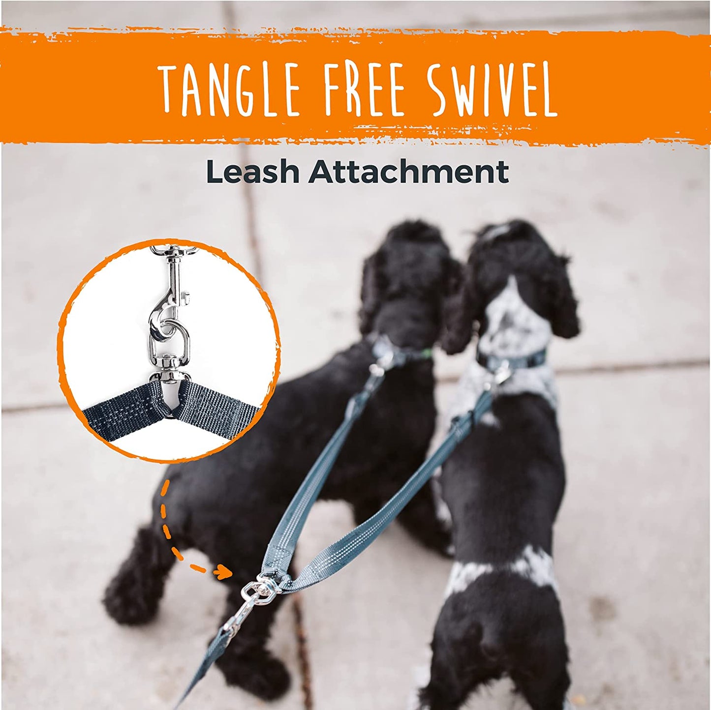 Double Dog Leash - Double Leash for Two Dogs No Tangle Design. Split Lead for 2 Pets. Adjustable to Fit All Sized Breeds. Reflective Dual Pet Lead for People with Multiple Pups