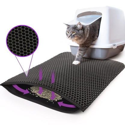 Cat Litter Mat, Double Layer Urine Waterproof Trapper Mat, Non-Slip,24X15 In, Black