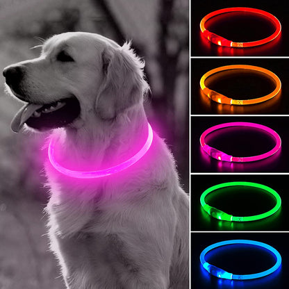 Light up Dog Collar, Glowing LED Dog Collar Rechargeable Pet Collar Waterproof TPU Cuttable Dog Walking Lights for Small Medium Large Dogs (Pink)