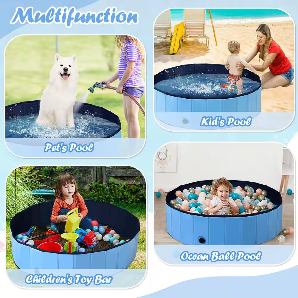 63 Ft. Ft. Blue Indoor Outdoor Portable Leakproof Foldable Dog Pet Pool Kiddie Bathing Tub