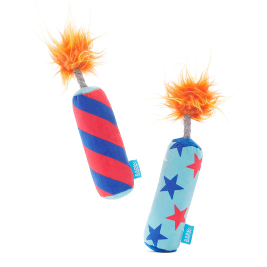 Pup-Pup Fireworks - 2 Yankee Doodle Dog Toys, XS-S Dogs, with T-Shirt Rope Great for Tug-O-War