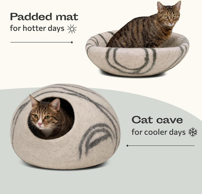 Cat Cave – Premium Felt Cat Bed for Indoor Cats, Handmade 100% Merino Wool (Light Shades) (Medium, Light Grey)