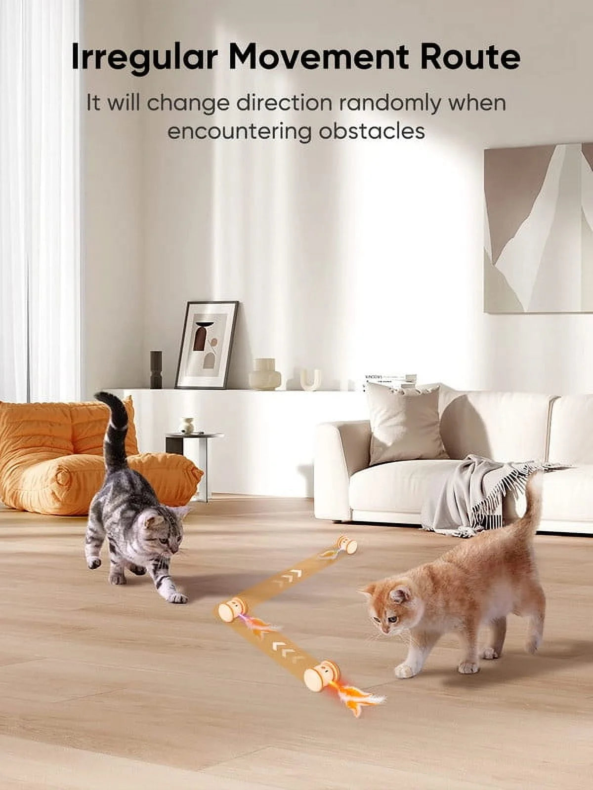 Automatic Cat Toy, Interactive Cat Toy Cat Exercise Rolling Toy Cat with LED Light & Replable Feather, Indoor Cat Ambush Toy 360° Rotating, Rechargeable Electric Kitten Toy