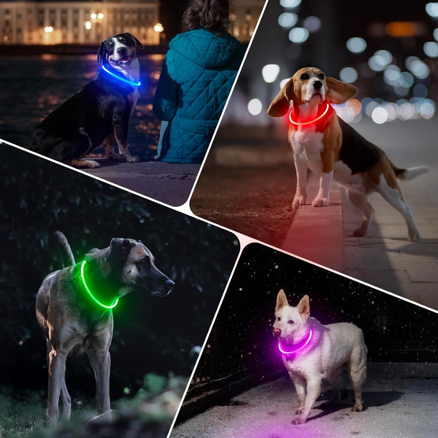 Light up Dog Collar, Glowing LED Dog Collar Rechargeable Pet Collar Waterproof TPU Cuttable Dog Walking Lights for Small Medium Large Dogs (Pink)