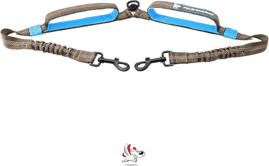 Exquisite Double Leash for Two Dogs - 2 Dog Leash Coupler - Double Dog Leash for Large Dogs - Two Dog Leash No Tangle Splitter - Dual Dog Leash Attachment (Coupler Only, Large, Grey & Blue)