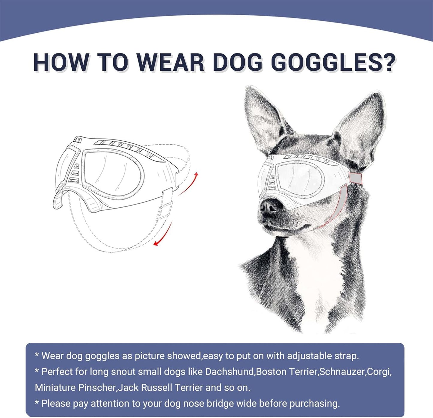 Dog Goggles Medium Breed, Dog Sunglasses for Medium Dog Puppy Sunglasses UV Protection for Dog Driving Hiking, Blue Lens