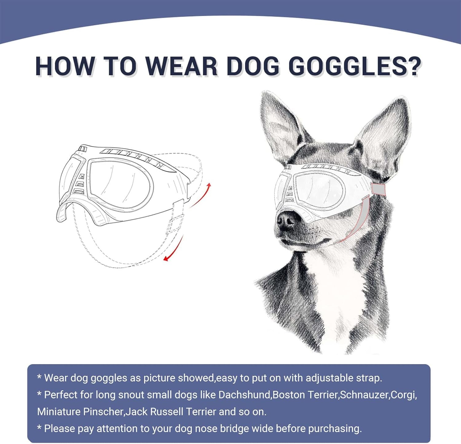 Dog Goggles Medium Breed, Dog Sunglasses for Medium Dog Puppy Sunglasses UV Protection for Dog Driving Hiking, Blue Lens