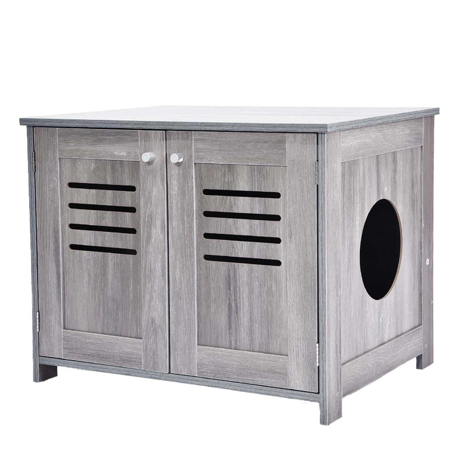 Cat Litter Box Enclosure, Litter Box Furniture, Antique Grey, Size 27.6X20.27X21.65"