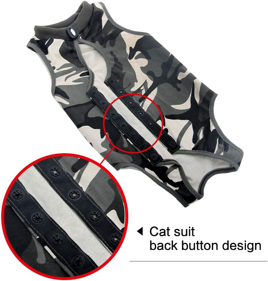 Cat Recovery Suit for Male and Female Surgical Post Surgery Soft Cone Onesie Shirt Clothes Neuter Licking Protective Diapers Outfit Cover Kitten Spay Collar(S, Camouflage)