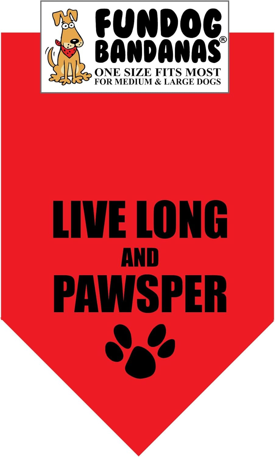 Bandana - Live Long and Pawsper (One Size Fits Most for Medium to Large Dogs, Red)