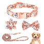 4Pcs 10*16.5In Girl Puppy Collar Leash Set,Floral Leash,Bow Tie,Adjustable Metal Buckle,Flower Collar for Wedding Holiday Birthday Party(Orange-S)