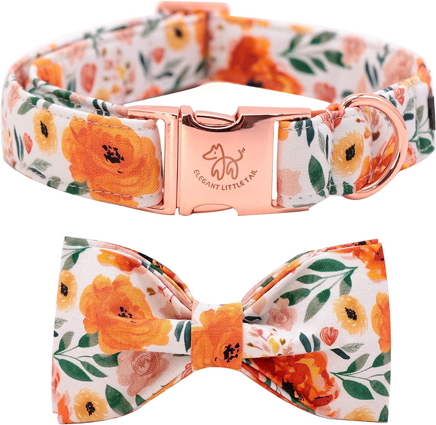 Floral Dog Collar with Bow, Comfotable Dog Bowtie, Bowtie Dog Collar Adjustable Girl Dog Collars for Small Medium Large Dogs and Cats