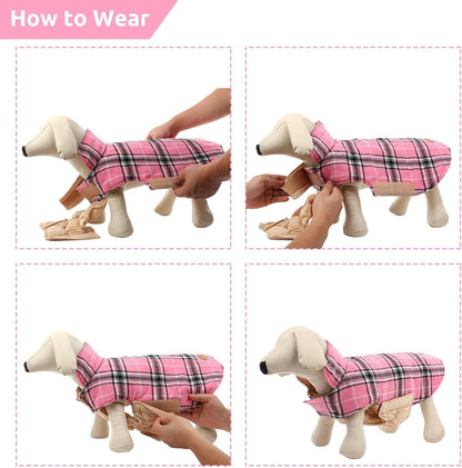 Reversible Dog Coat - Windproof & Waterproof Winter Jacket, British Style Plaid, Warm Dog Vest for Small to Large Dogs