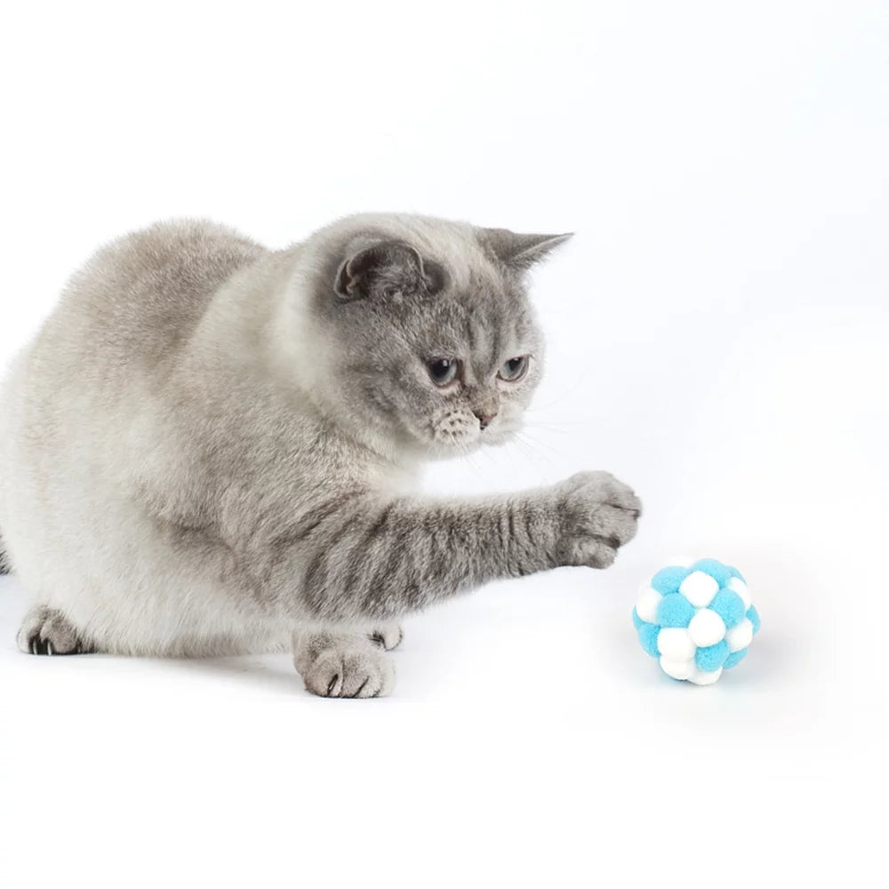 6 Pcs Cat Toy Balls with Bell,Soft Interactive Playing Chewing Toys for Indoor Play Interaction Training