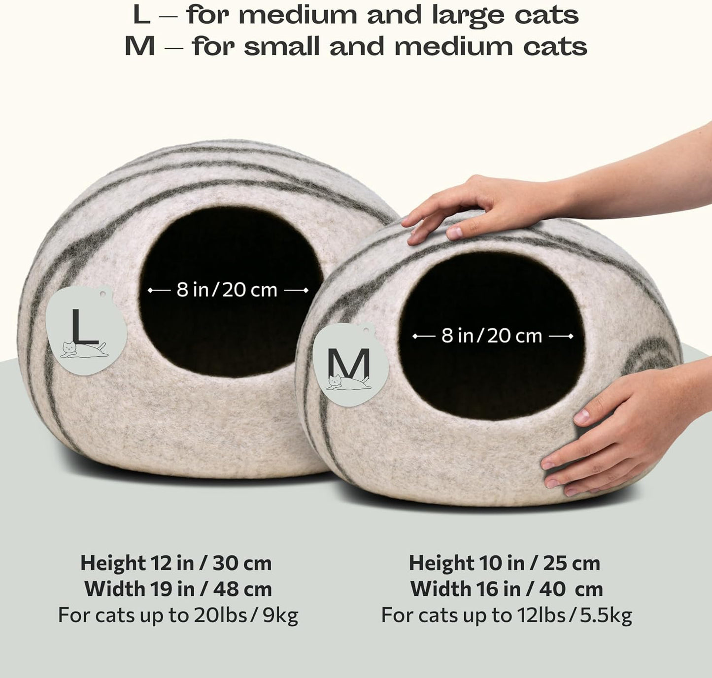 Cat Cave – Premium Felt Cat Bed for Indoor Cats, Handmade 100% Merino Wool (Light Shades) (Medium, Light Grey)