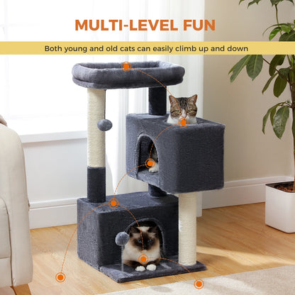 31.5" Cat Tree Cat Tower with Dual Large Condos for Kittens and Medium Size Cats, Drak Gray